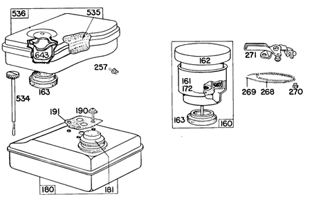 Air Cleaner, Fuel Tank Diagram and Parts List for 60202-0186-XX  Briggs and Stratton Engine